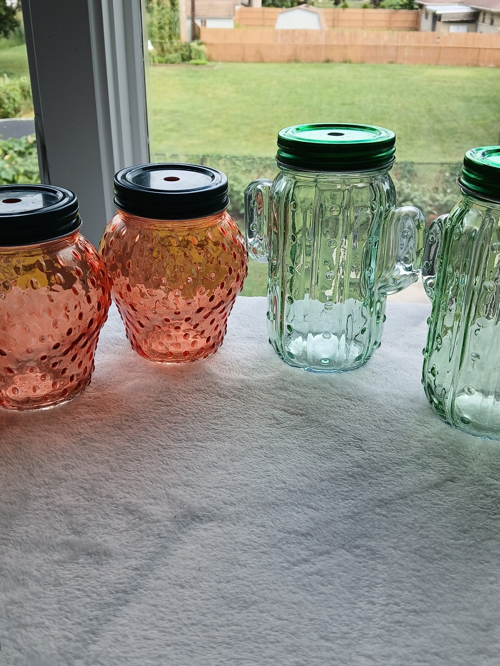 Glass Strawberry & Cactus Shaped Mason Jars with Lids - Set of 2, You Pick!